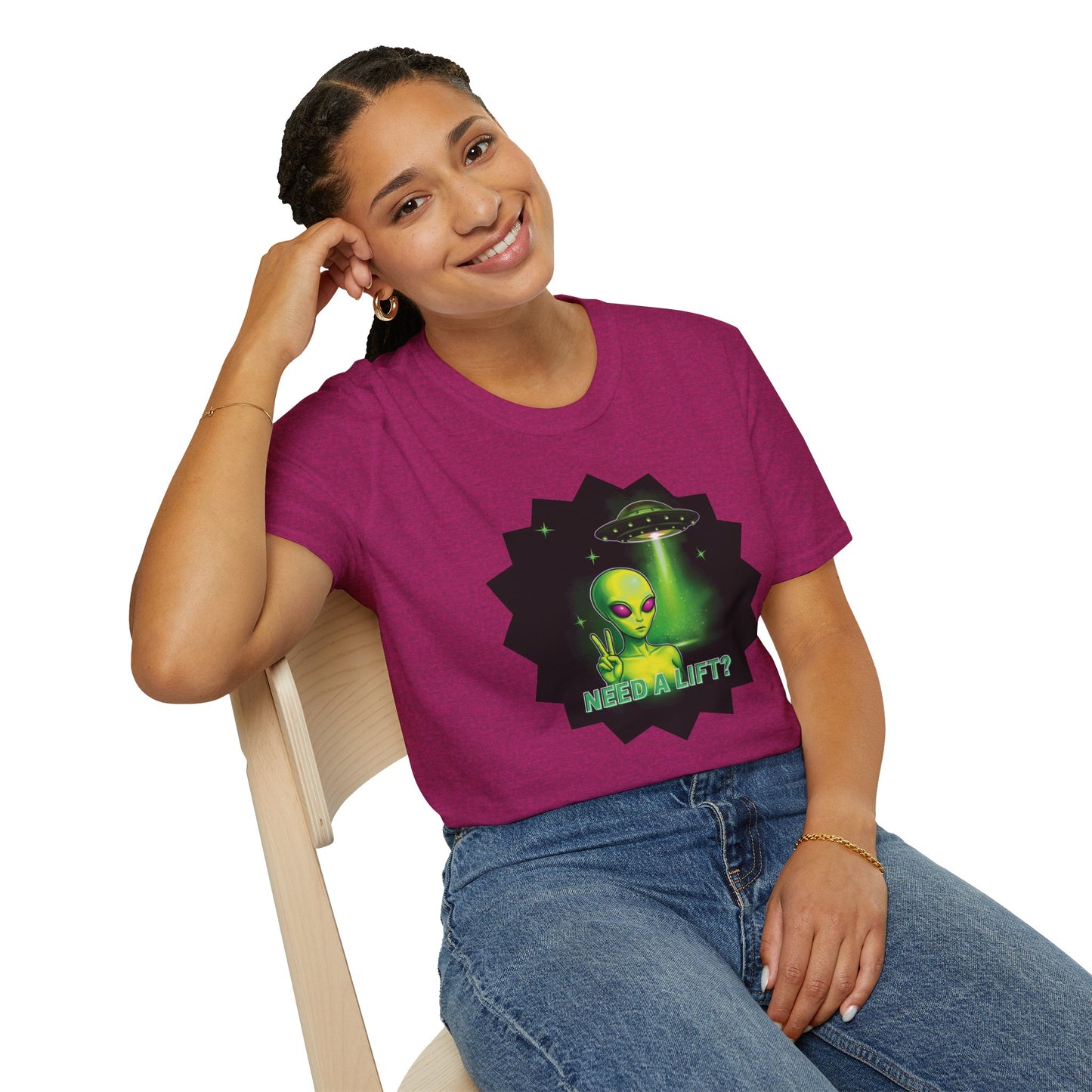 Cool Alien Peace Sign - Need a Lift - Unisex Softstyle T-Shirt