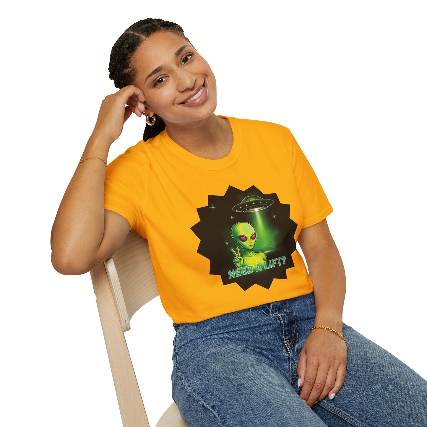 Cool Alien Peace Sign - Need a Lift - Unisex Softstyle T-Shirt