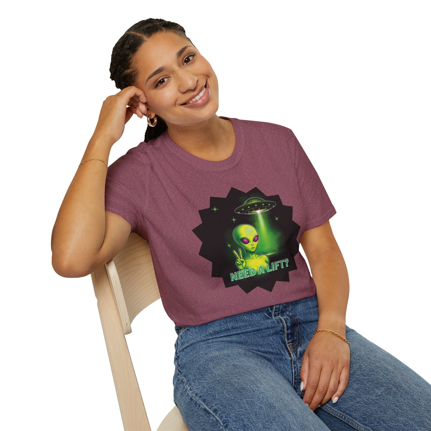 Cool Alien Peace Sign - Need a Lift - Unisex Softstyle T-Shirt