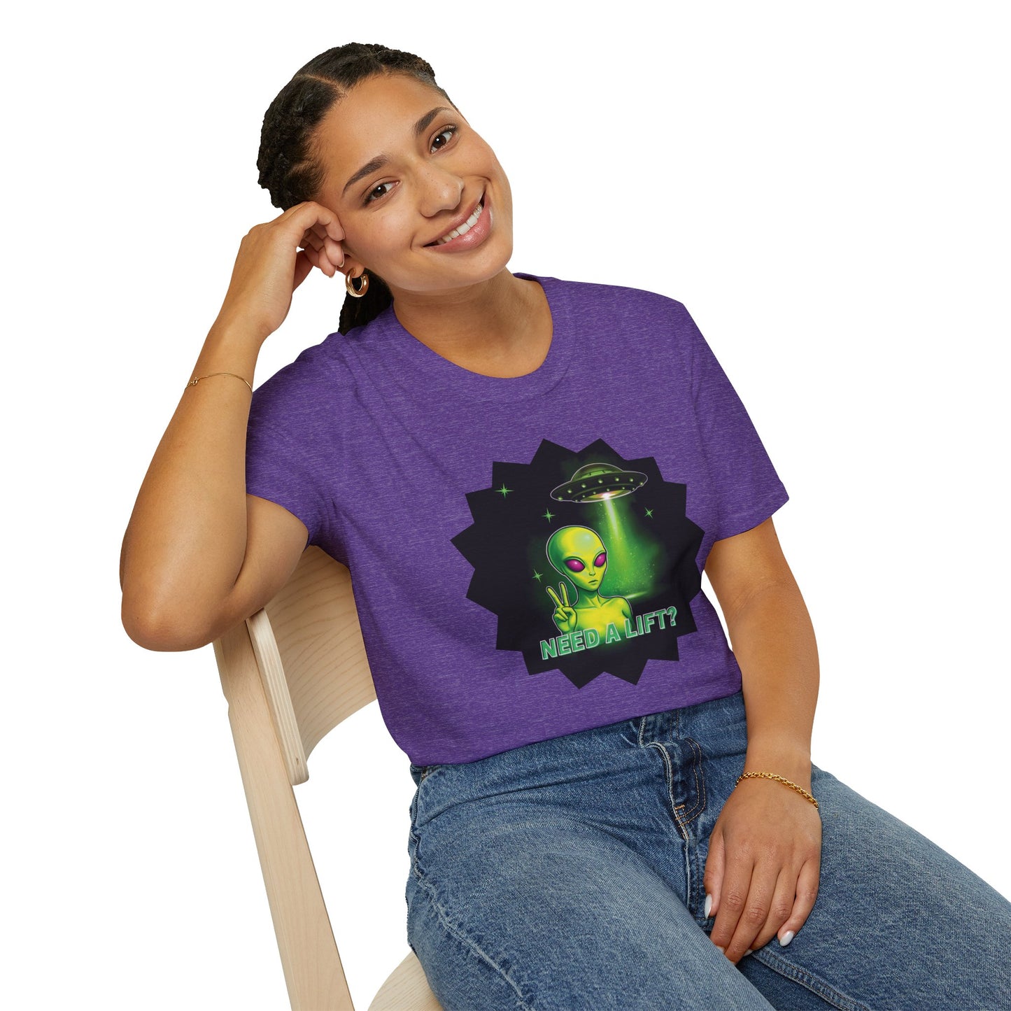 Cool Alien Peace Sign - Need a Lift - Unisex Softstyle T-Shirt