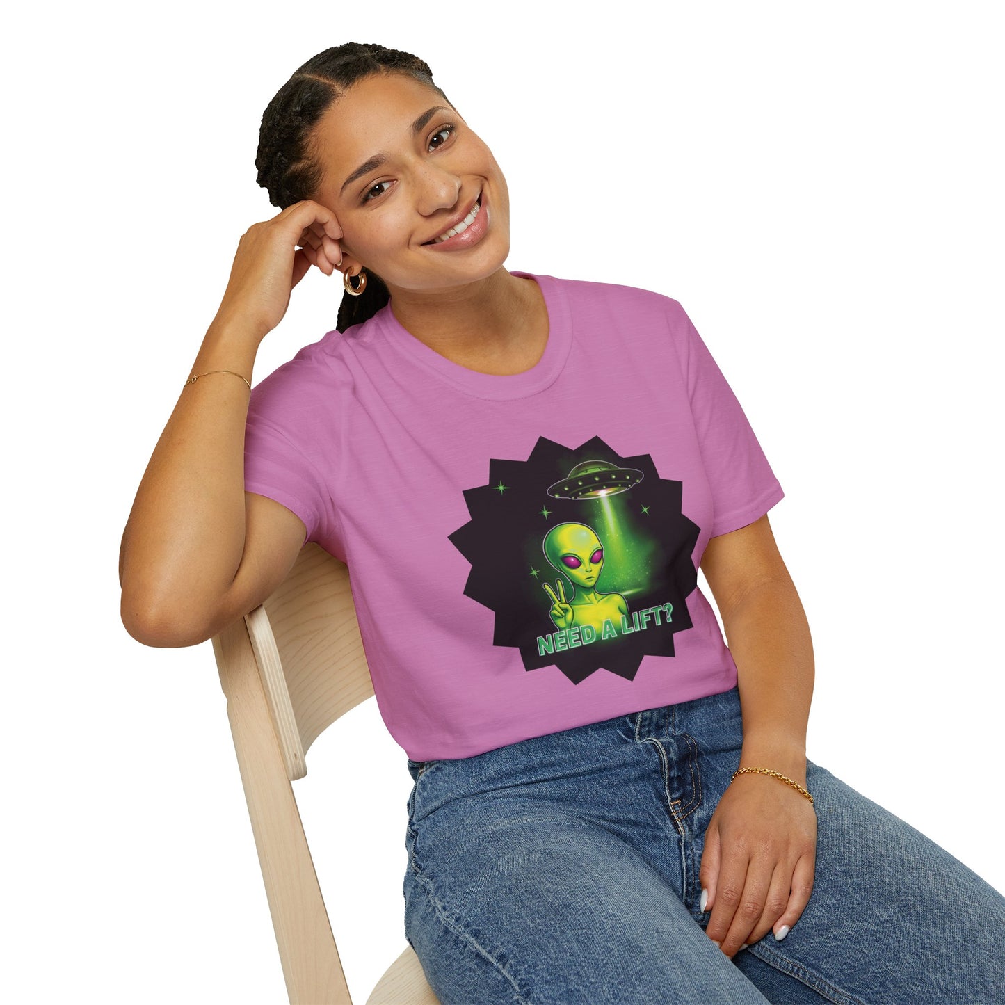 Cool Alien Peace Sign - Need a Lift - Unisex Softstyle T-Shirt
