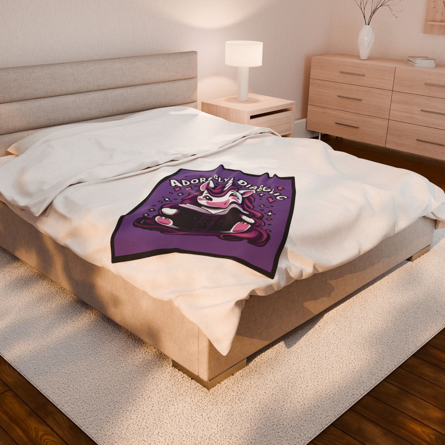 Adorably Diabolic Unicorn - Velveteen Plush Blanket