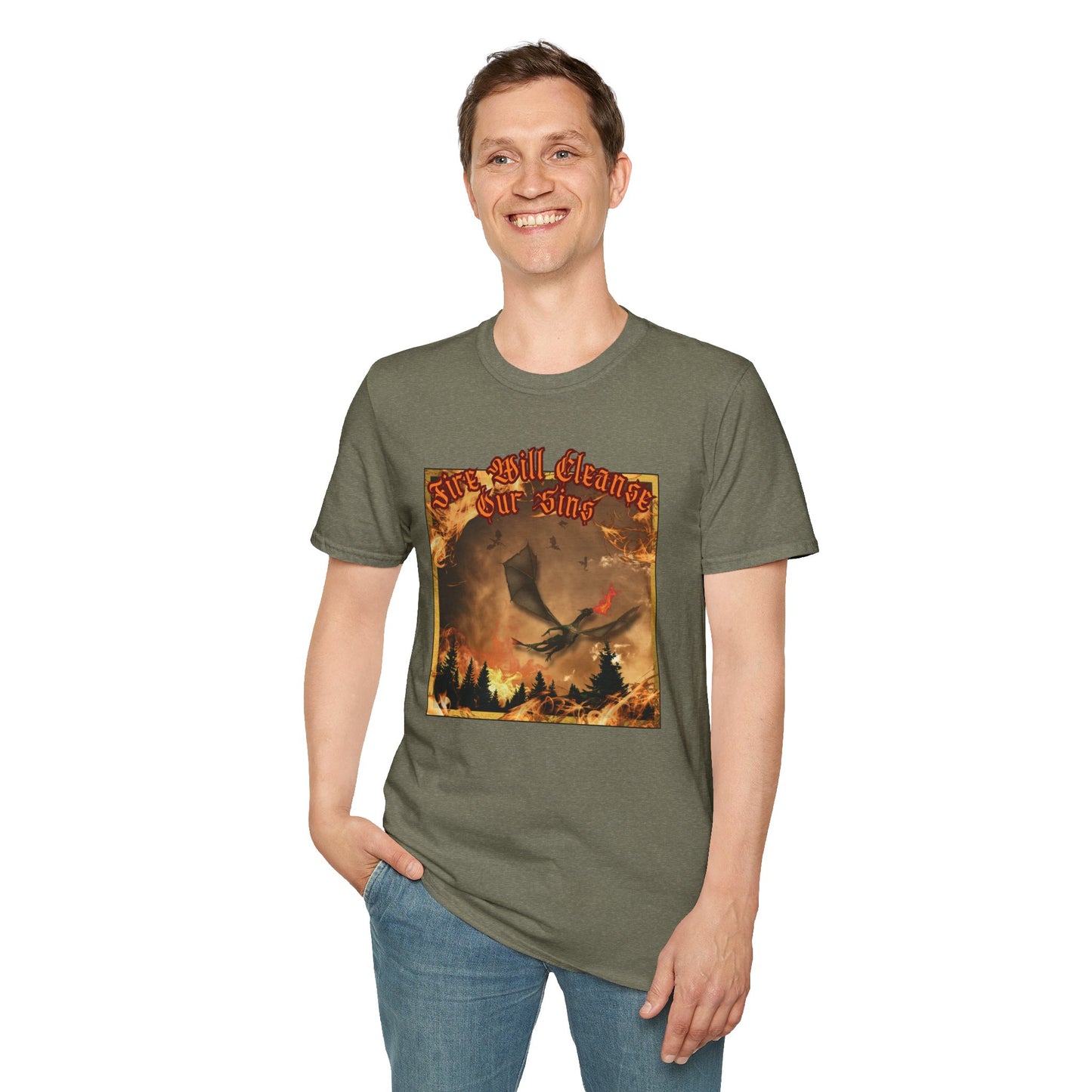 Dragon Attacking - Fire Will Cleanse Our Sins - Unisex Softstyle T-Shirt