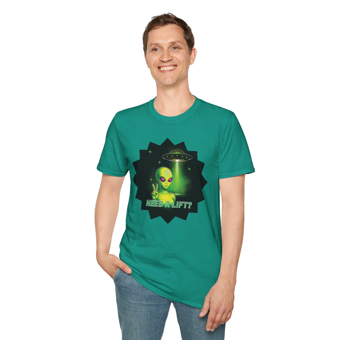 Cool Alien Peace Sign - Need a Lift - Unisex Softstyle T-Shirt