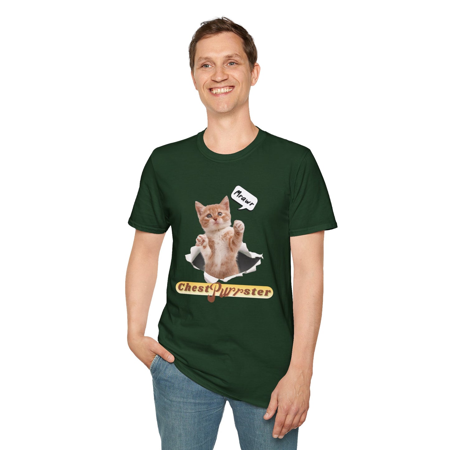 Cute Kitten ChestPurrster Pun - Unisex Softstyle T-Shirt