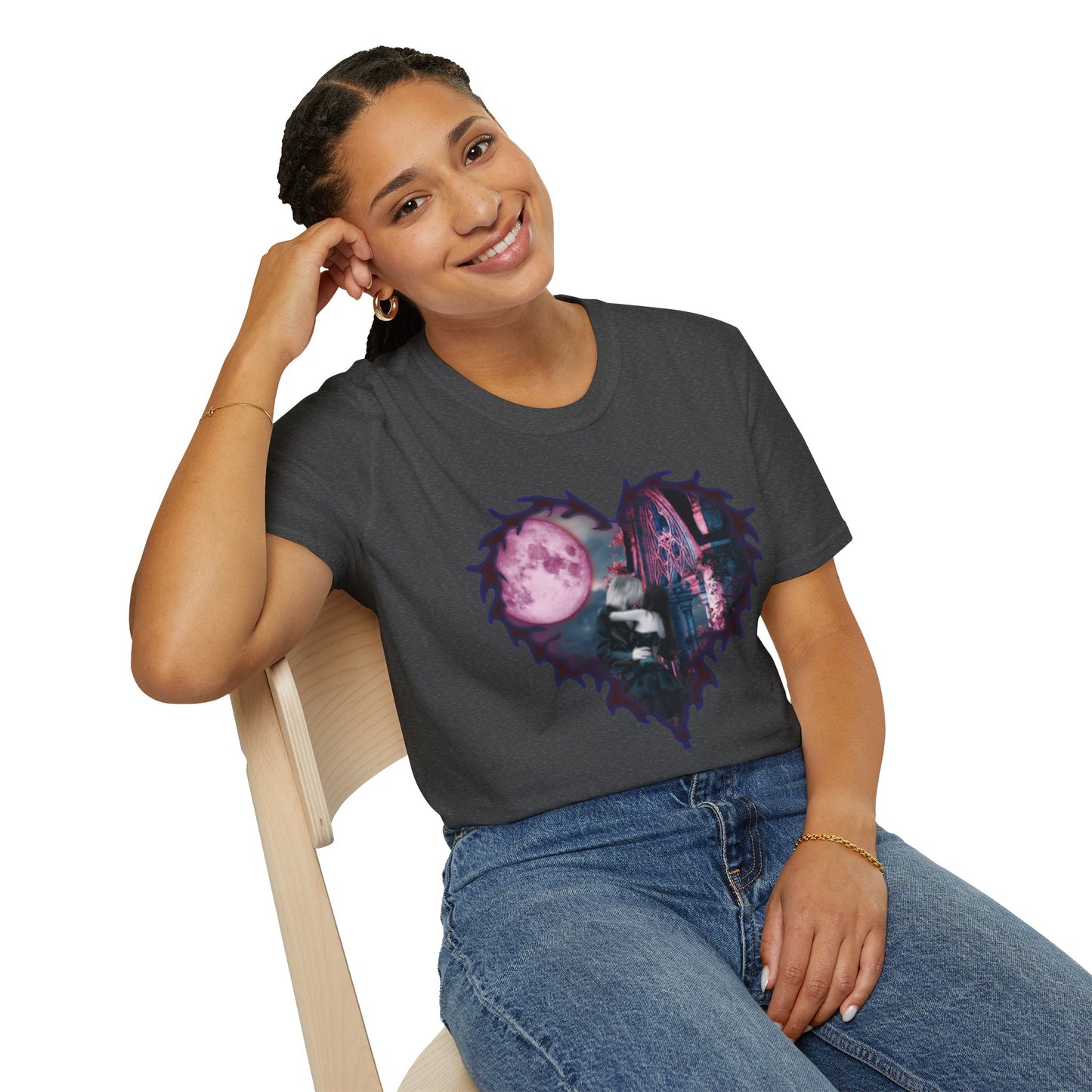 Gothic Couple Under the Moon - Unisex Softstyle T-Shirt