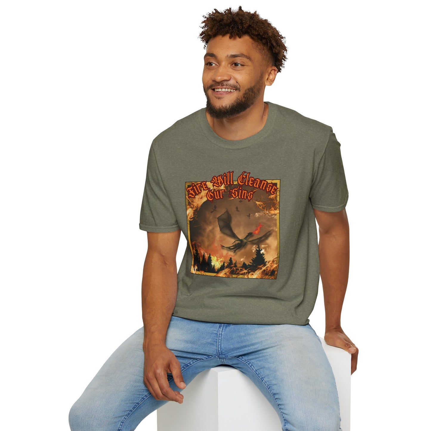 Dragon Attacking - Fire Will Cleanse Our Sins - Unisex Softstyle T-Shirt