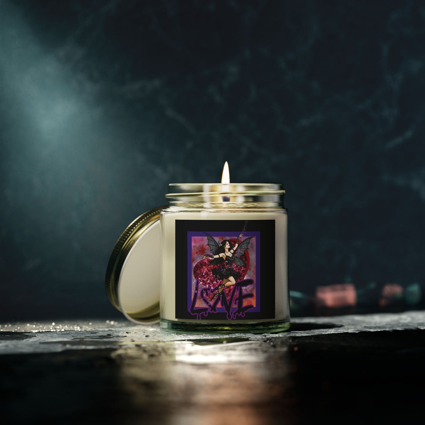Scented Candle with Goth Fairy Love Design - Aromatherapy Candle for Home Decor, Eco-Friendly Soy Wax