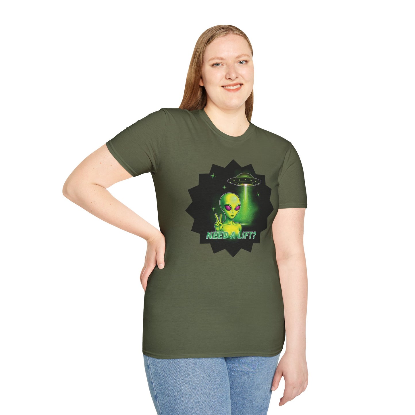 Cool Alien Peace Sign - Need a Lift - Unisex Softstyle T-Shirt