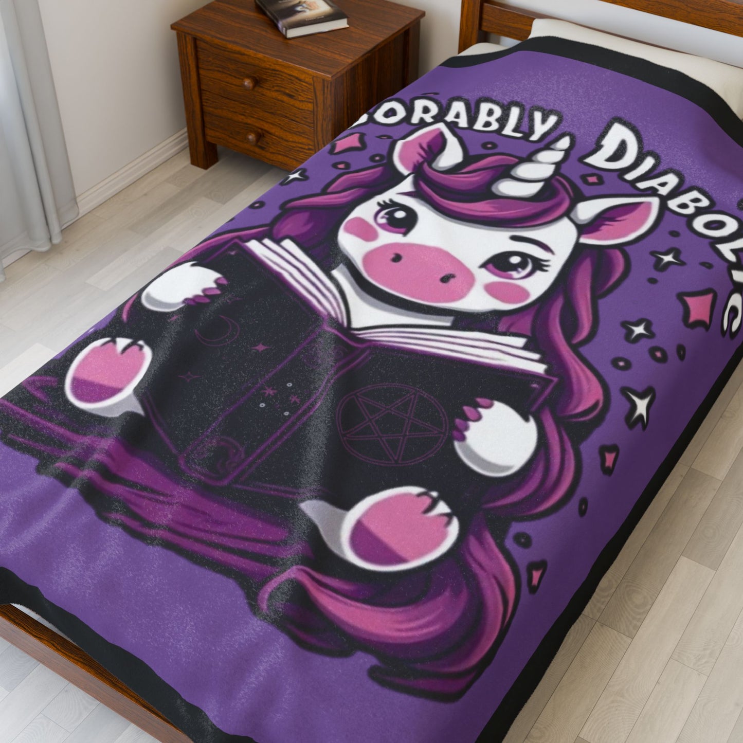 Adorably Diabolic Unicorn - Velveteen Plush Blanket