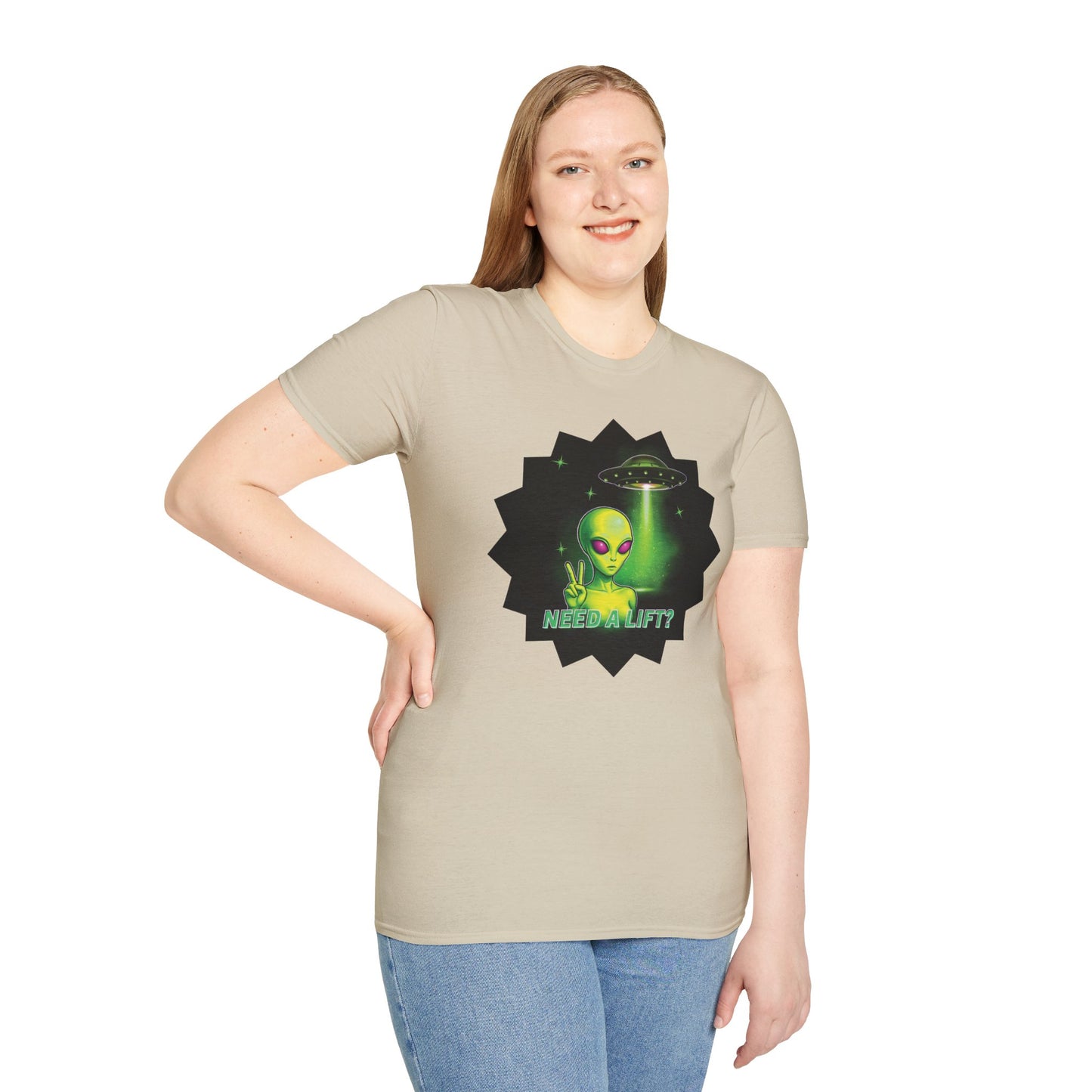 Cool Alien Peace Sign - Need a Lift - Unisex Softstyle T-Shirt