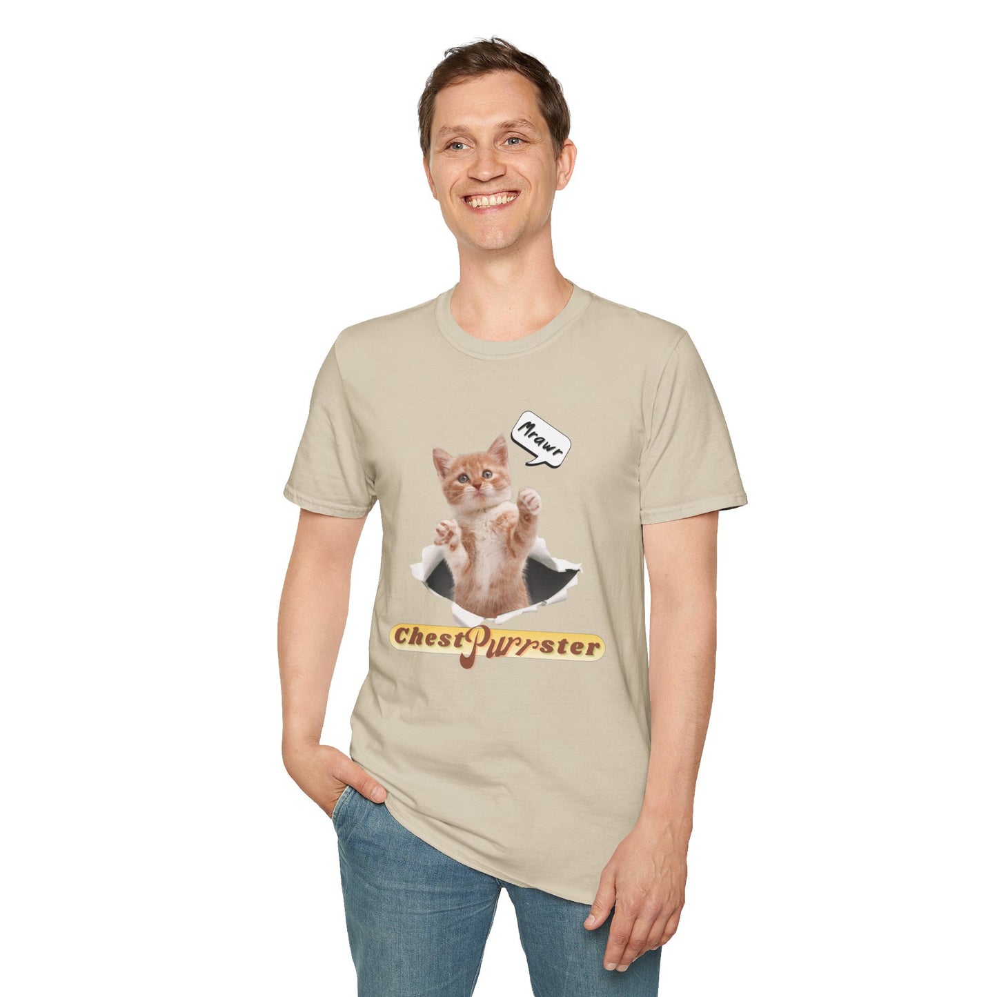 Cute Kitten ChestPurrster Pun - Unisex Softstyle T-Shirt