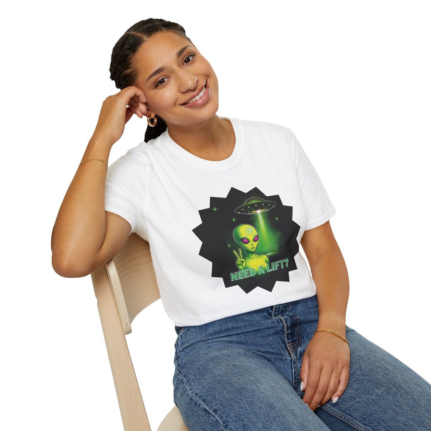 Cool Alien Peace Sign - Need a Lift - Unisex Softstyle T-Shirt
