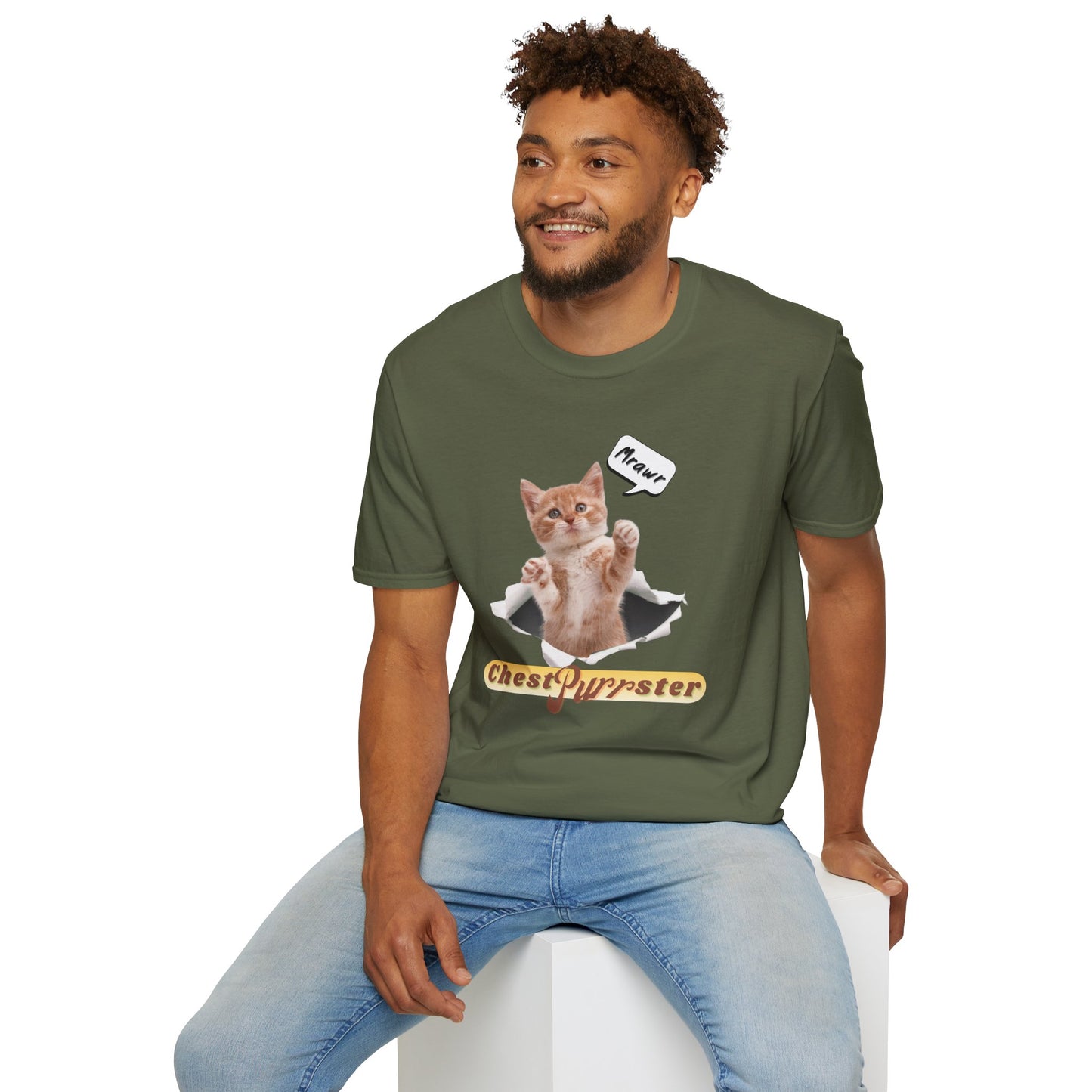 Cute Kitten ChestPurrster Pun - Unisex Softstyle T-Shirt
