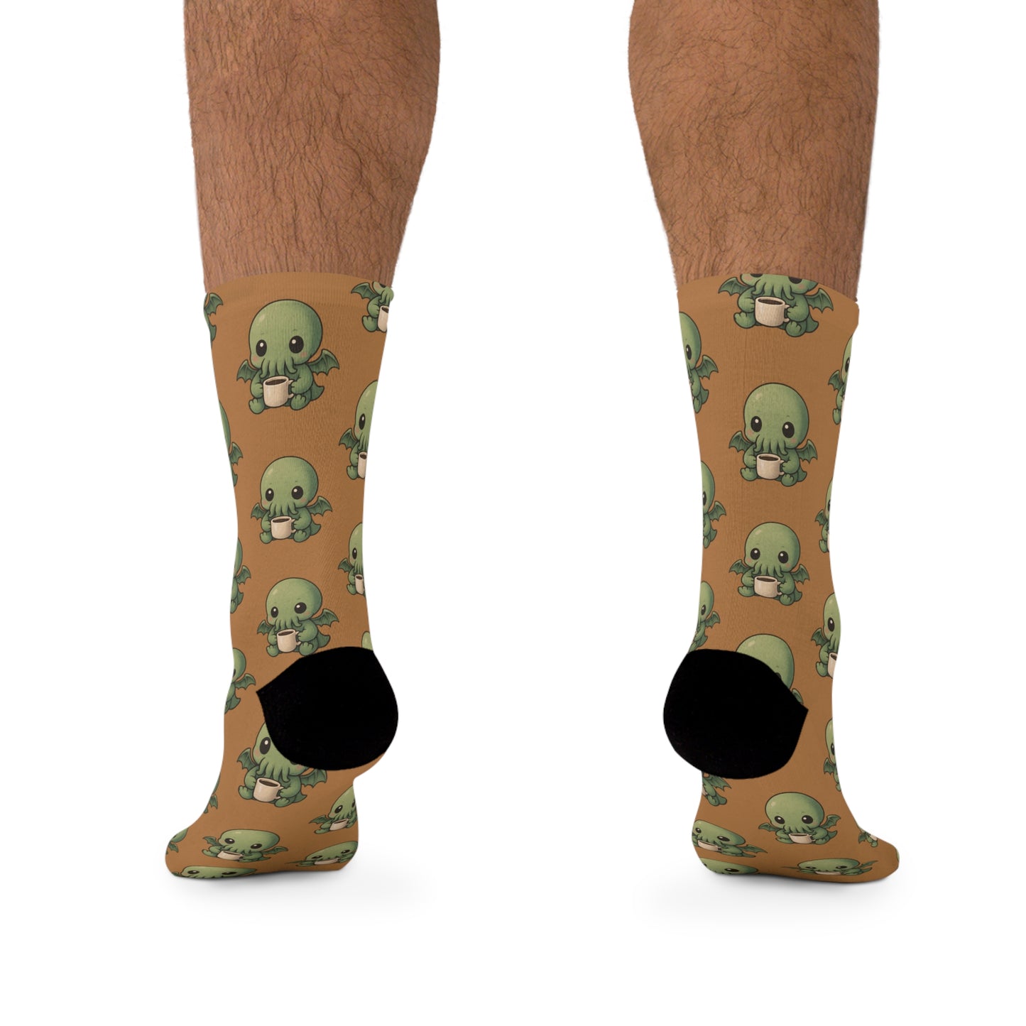 Eco-Friendly Cthulhu Coffee Print Socks, Fun Casual Footwear, Gift for Sea Lovers, Unique Sustainable Fashion, Perfect for Everyday Wear