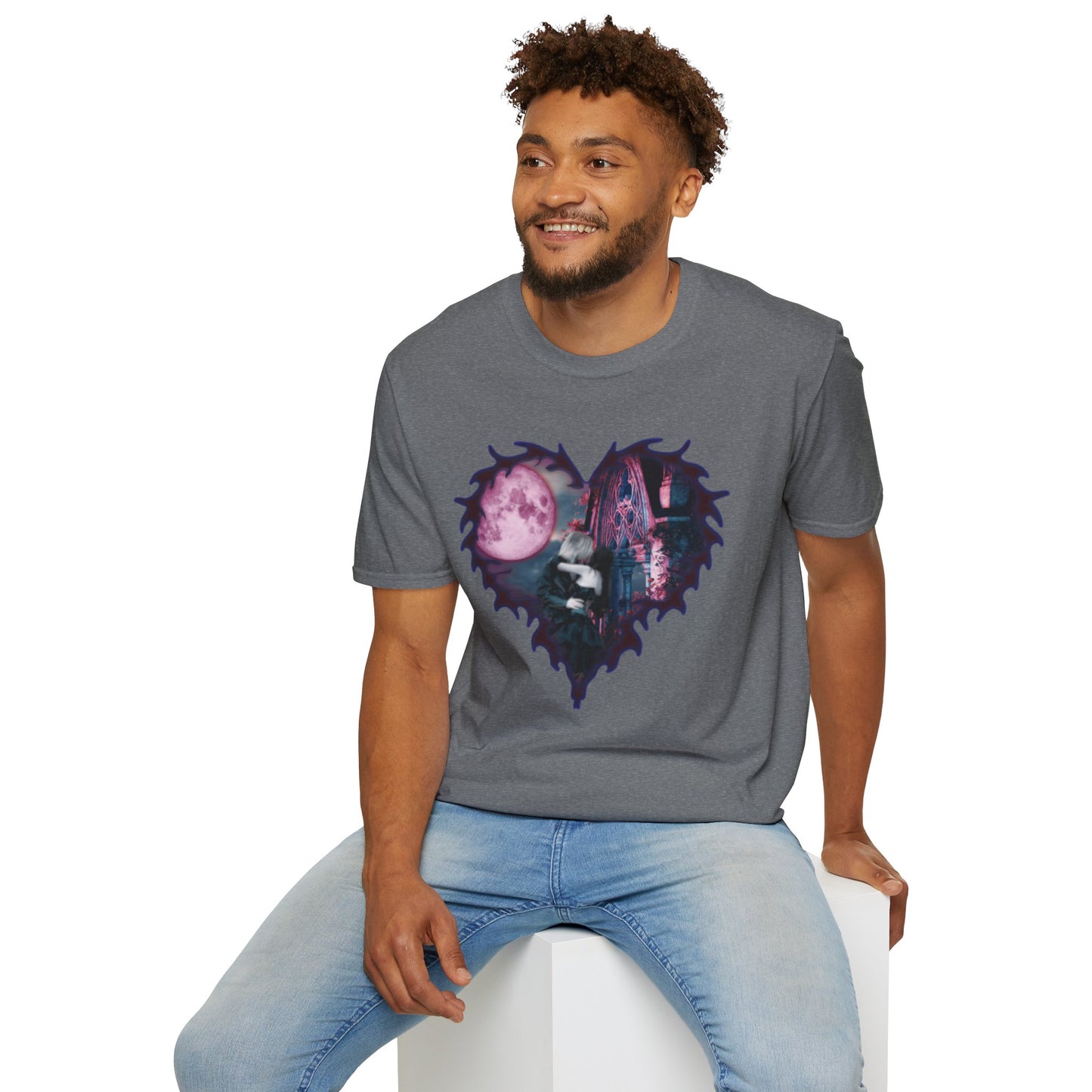 Gothic Couple Under the Moon - Unisex Softstyle T-Shirt