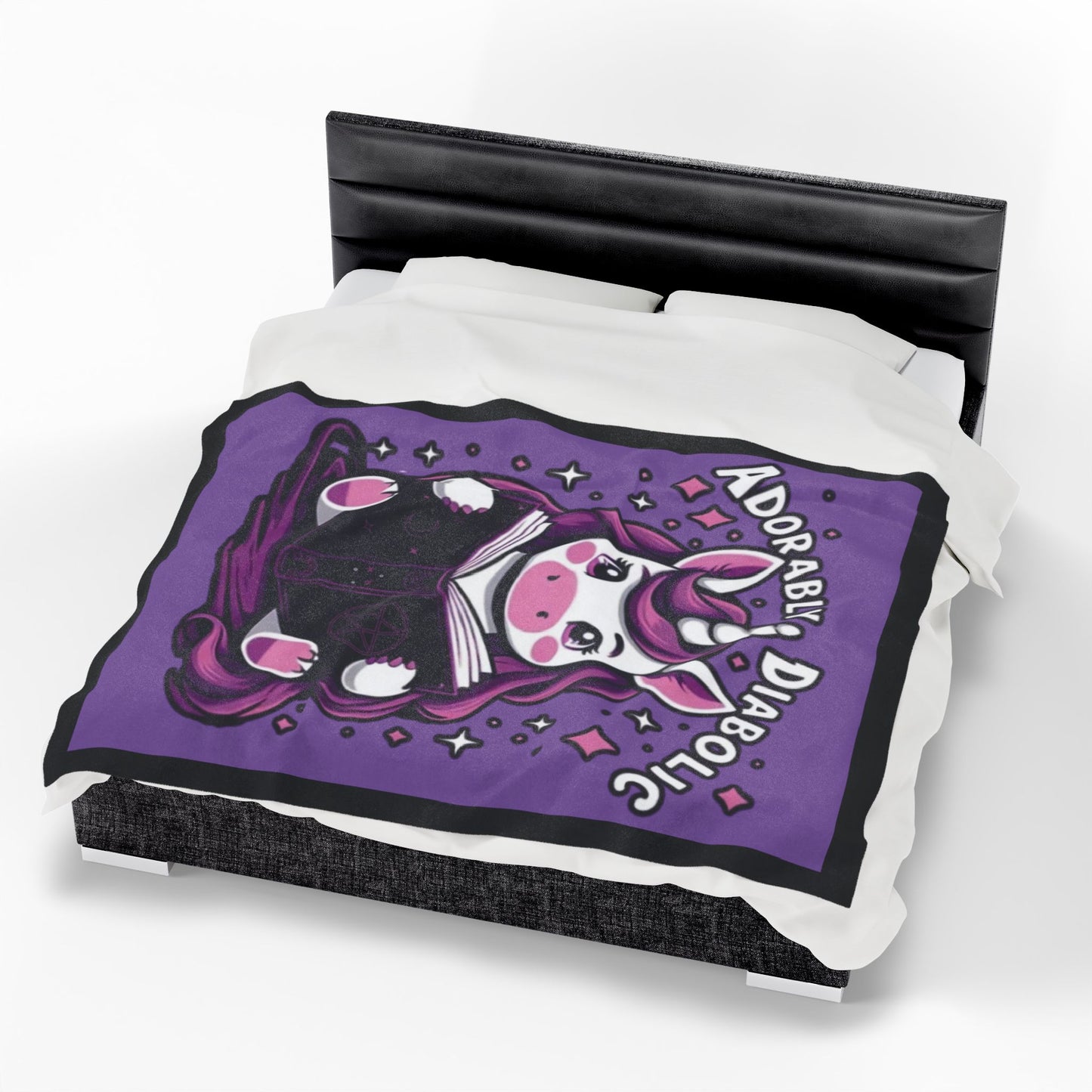 Adorably Diabolic Unicorn - Velveteen Plush Blanket
