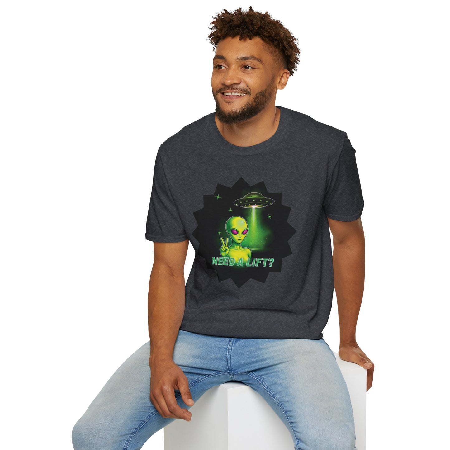 Cool Alien Peace Sign - Need a Lift - Unisex Softstyle T-Shirt