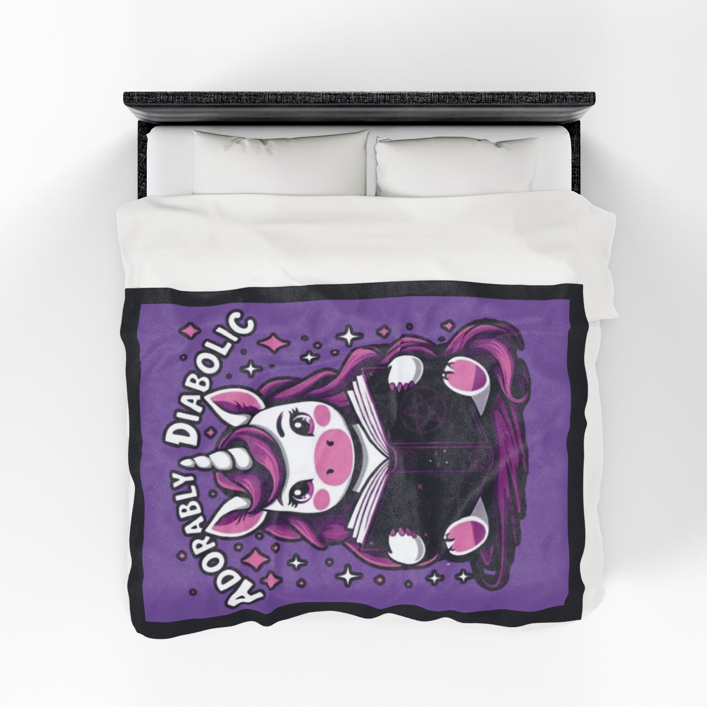 Adorably Diabolic Unicorn - Velveteen Plush Blanket