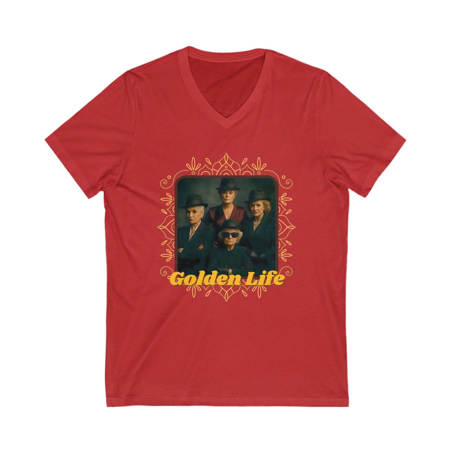 Retro V-Neck Tee with 'Golden Life' Design, Unisex Casual Shirt, Vintage Style, Perfect for Parties, Gift for Music Lovers