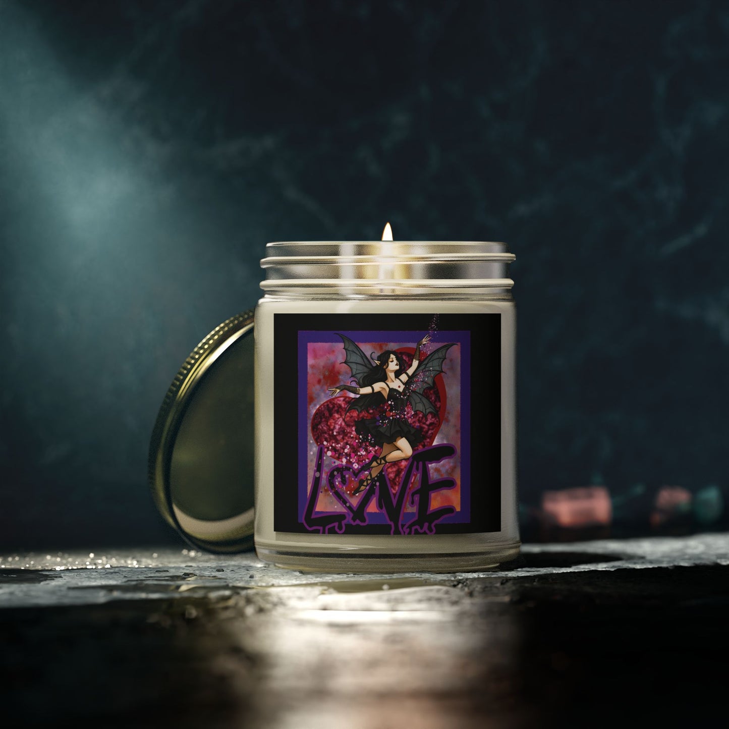 Scented Candle with Goth Fairy Love Design - Aromatherapy Candle for Home Decor, Eco-Friendly Soy Wax