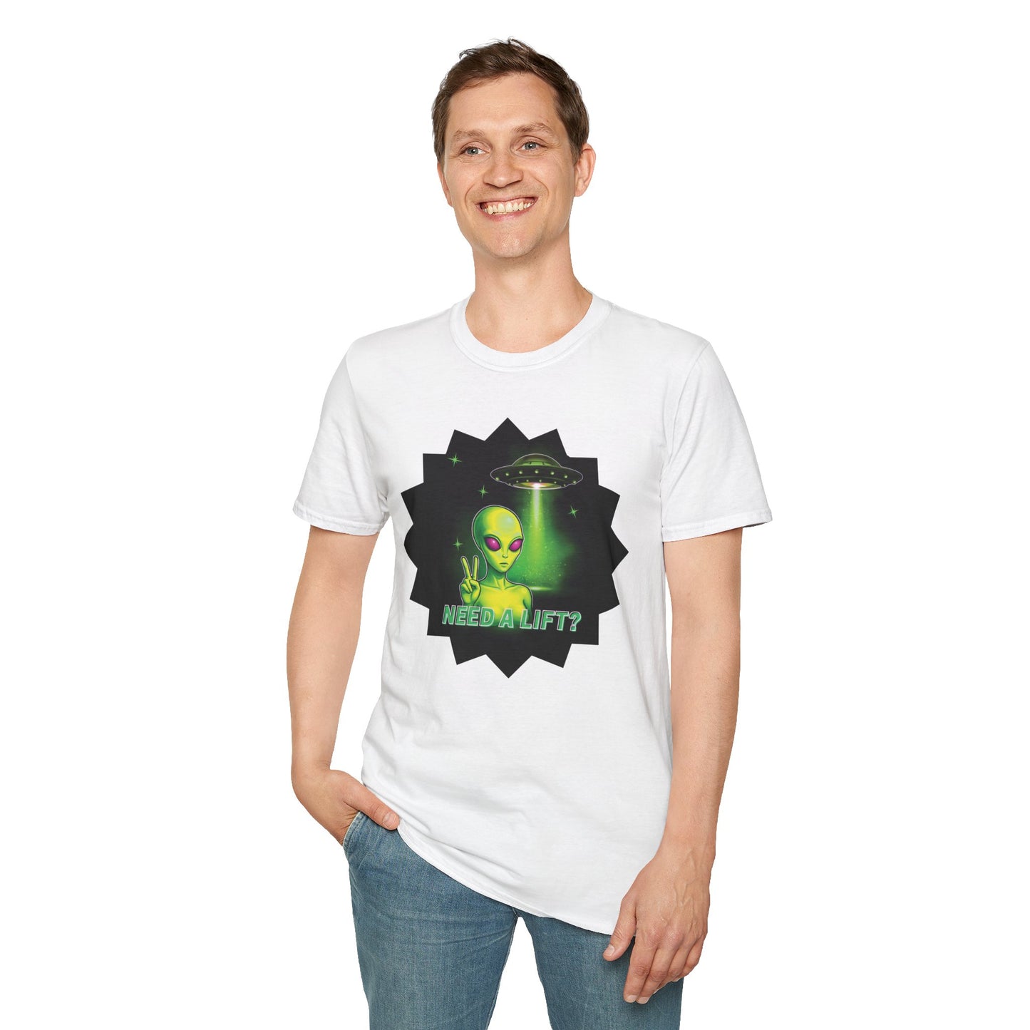 Cool Alien Peace Sign - Need a Lift - Unisex Softstyle T-Shirt