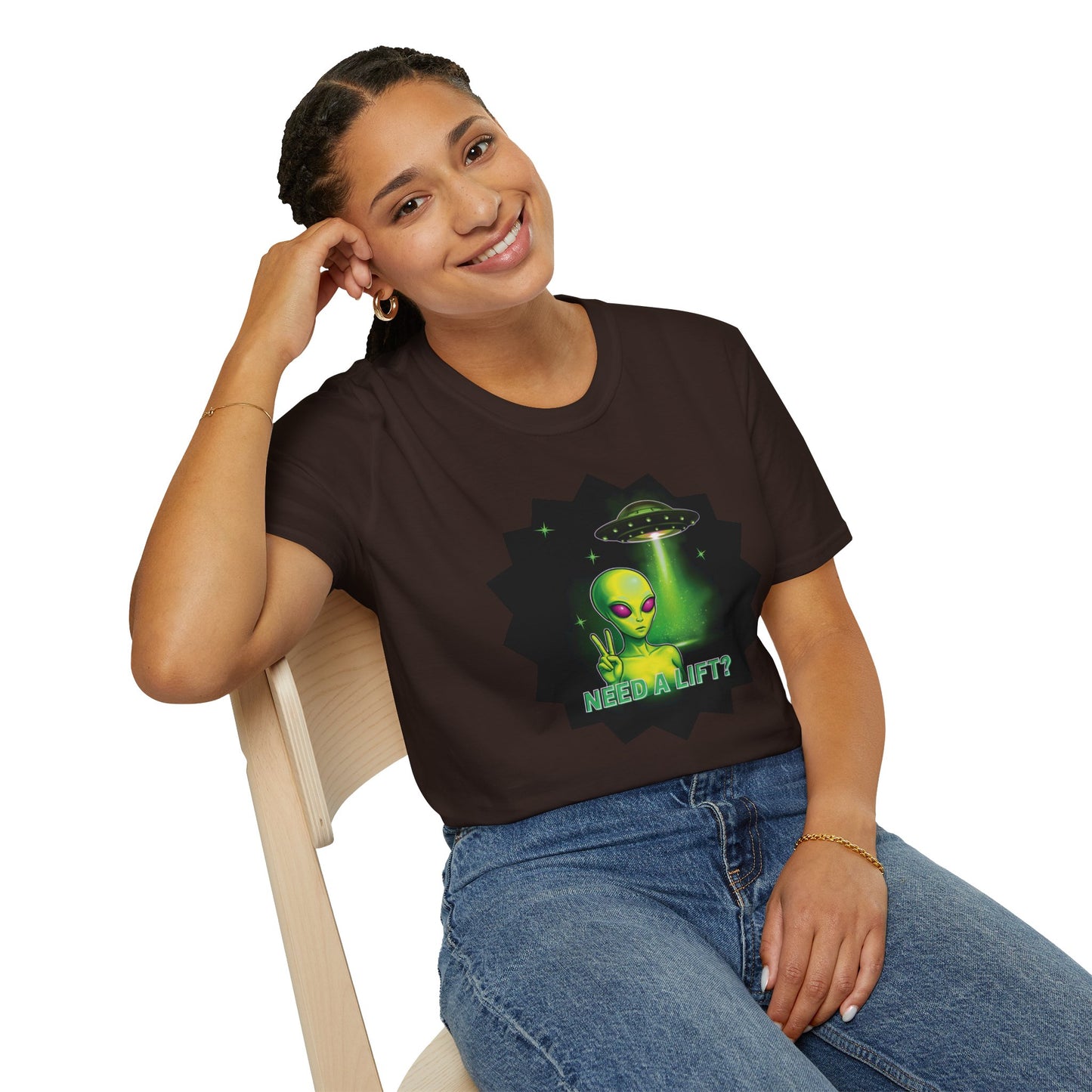 Cool Alien Peace Sign - Need a Lift - Unisex Softstyle T-Shirt