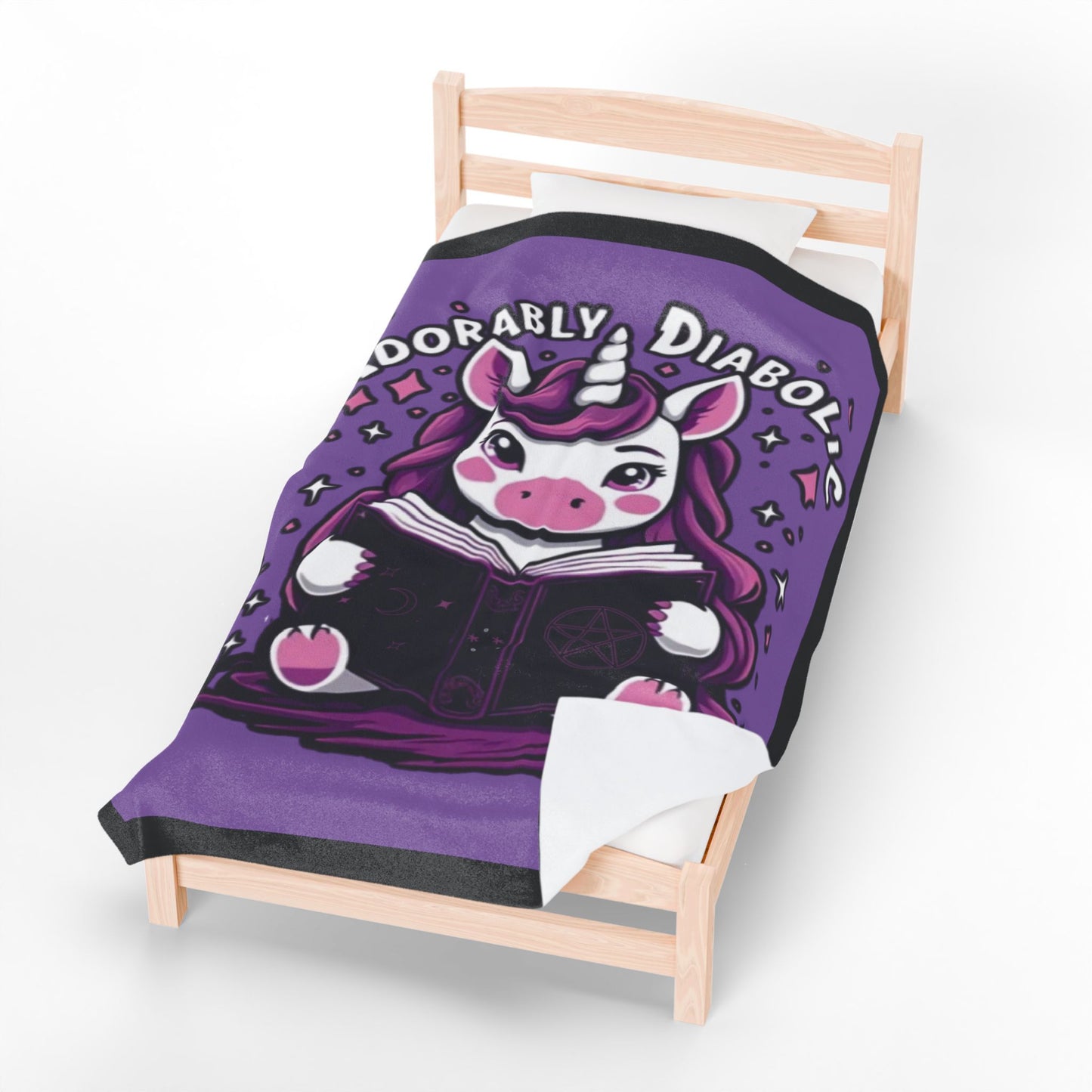 Adorably Diabolic Unicorn - Velveteen Plush Blanket