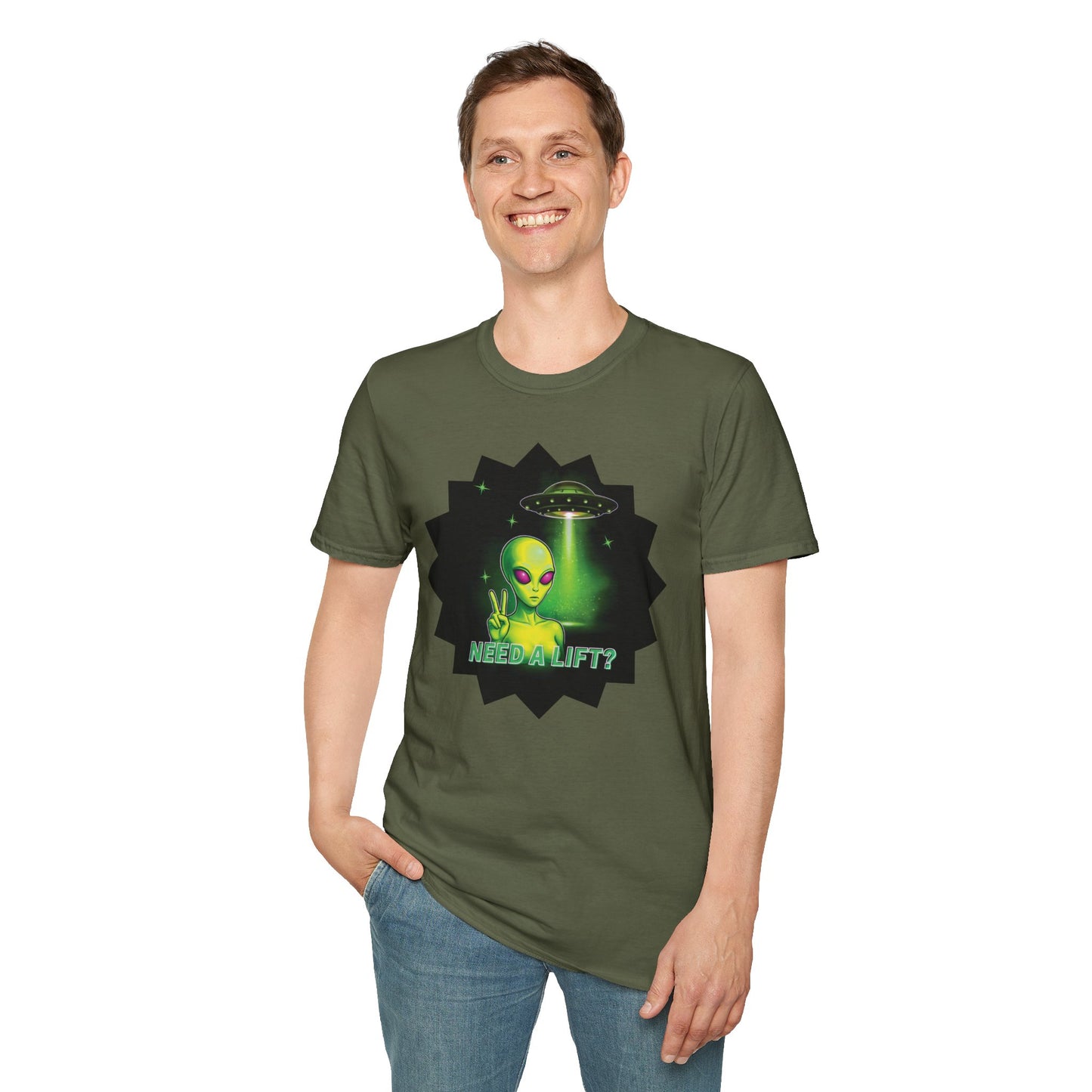 Cool Alien Peace Sign - Need a Lift - Unisex Softstyle T-Shirt