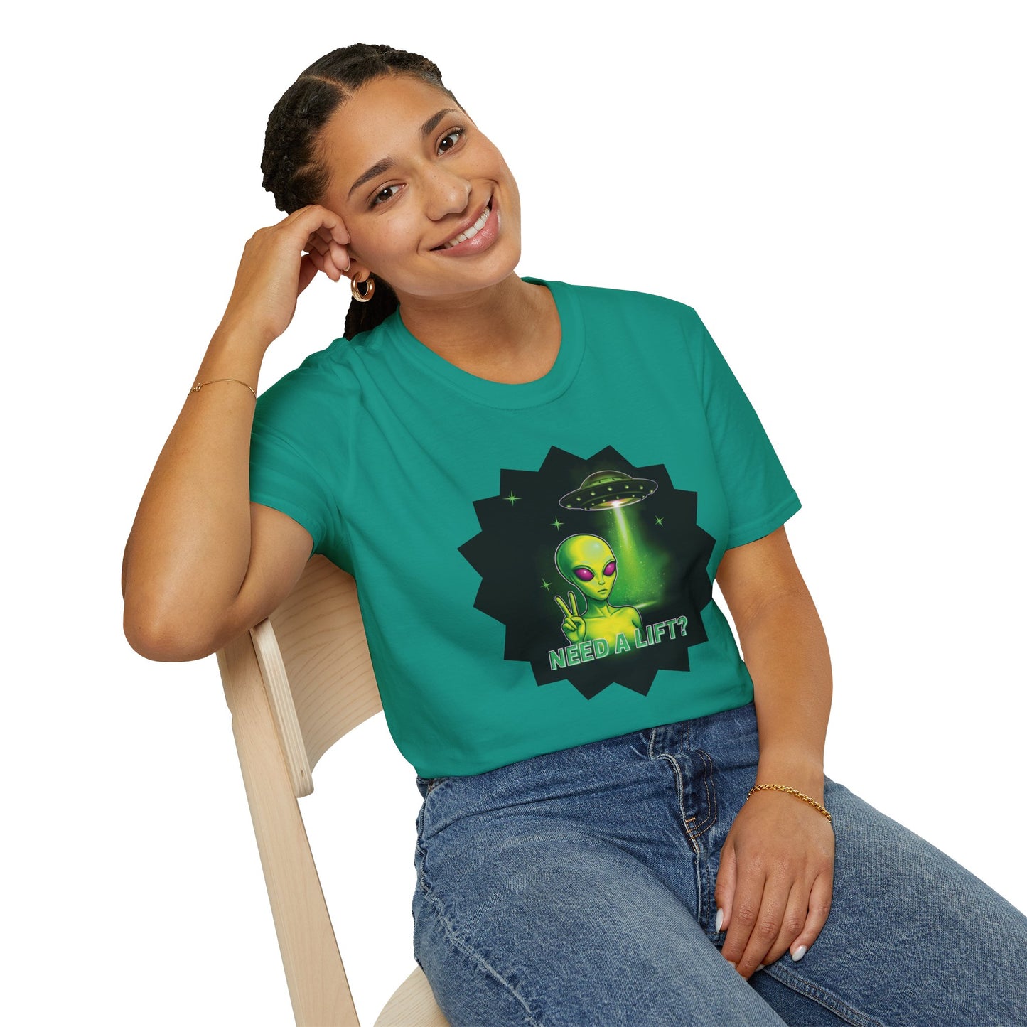 Cool Alien Peace Sign - Need a Lift - Unisex Softstyle T-Shirt