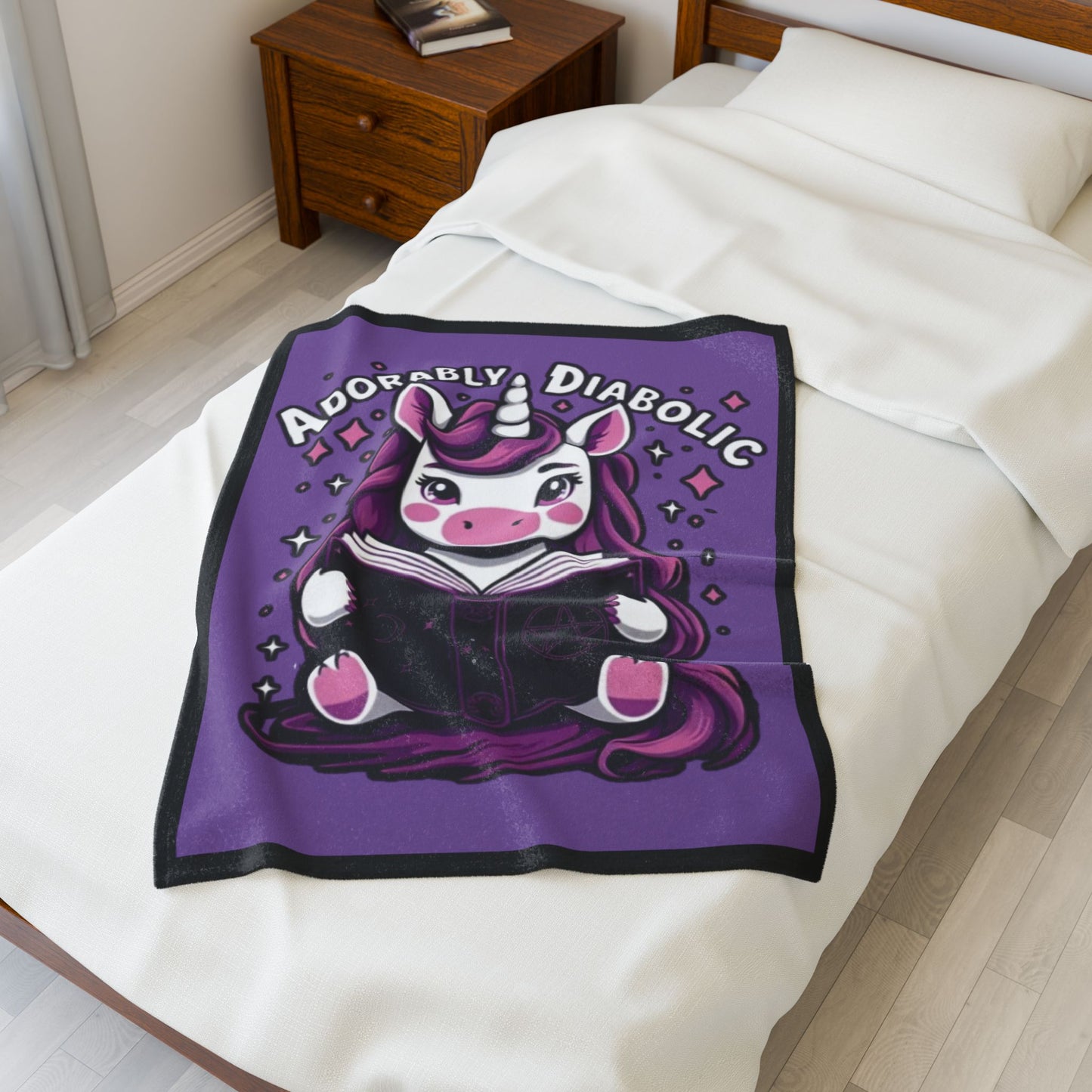Adorably Diabolic Unicorn - Velveteen Plush Blanket