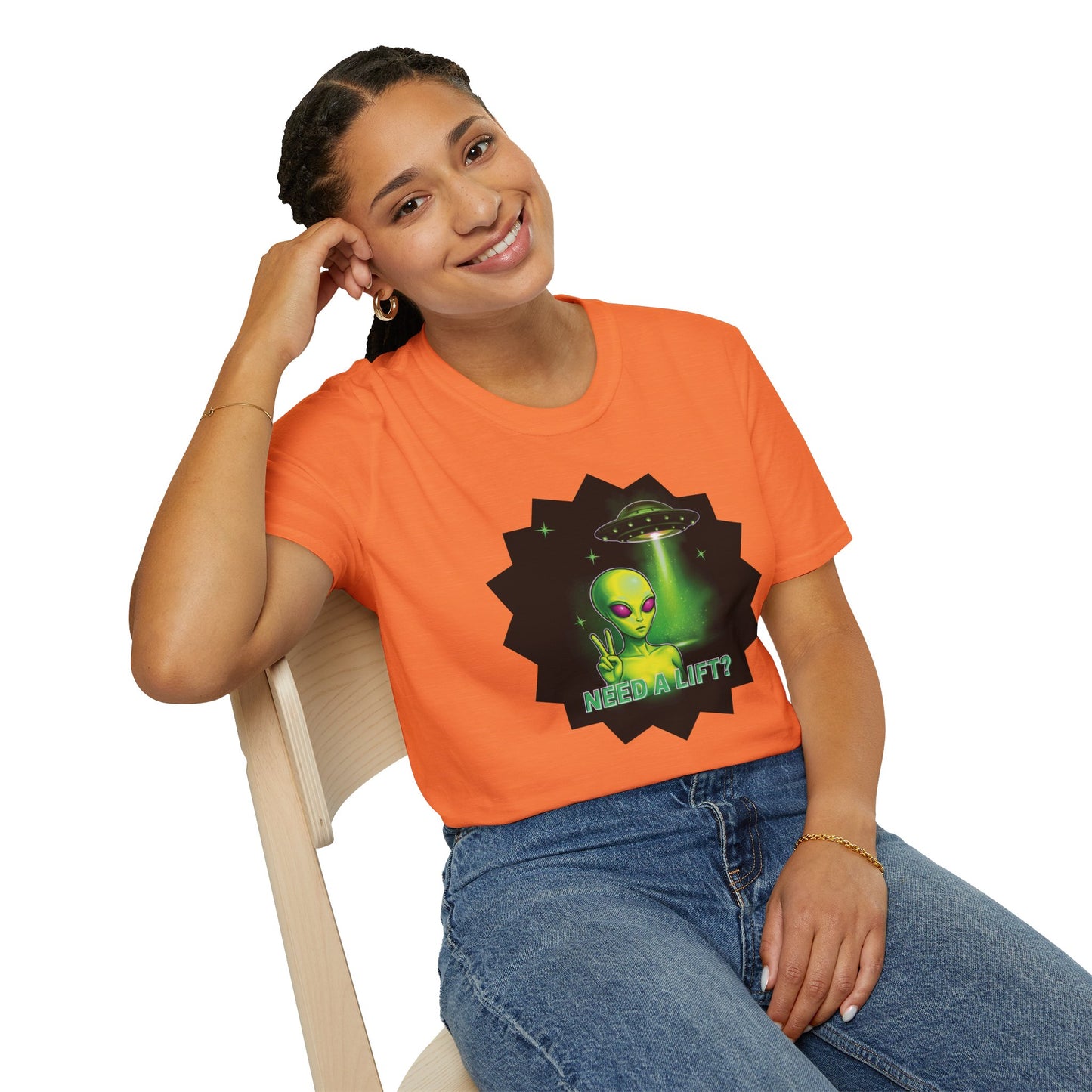 Cool Alien Peace Sign - Need a Lift - Unisex Softstyle T-Shirt