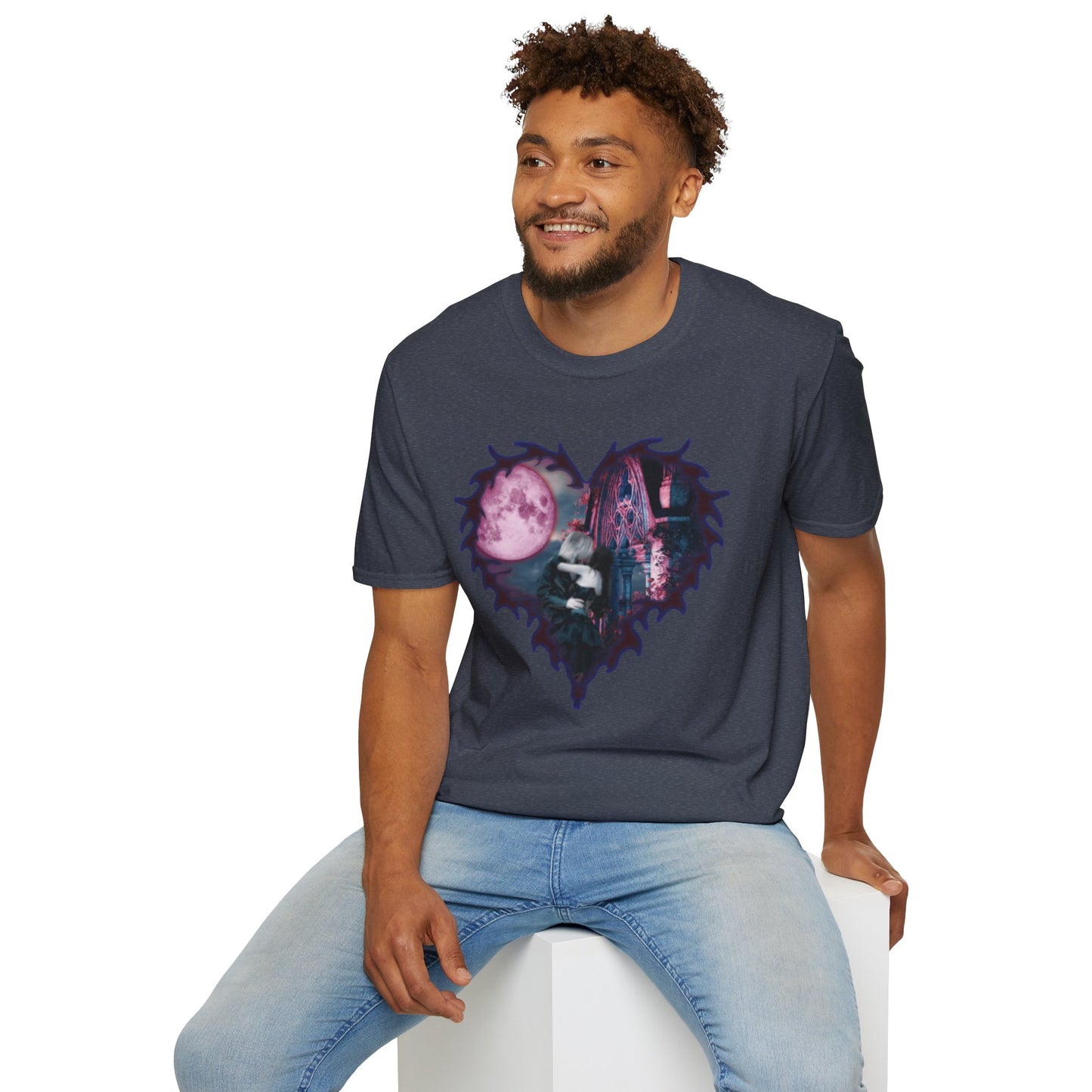 Gothic Couple Under the Moon - Unisex Softstyle T-Shirt