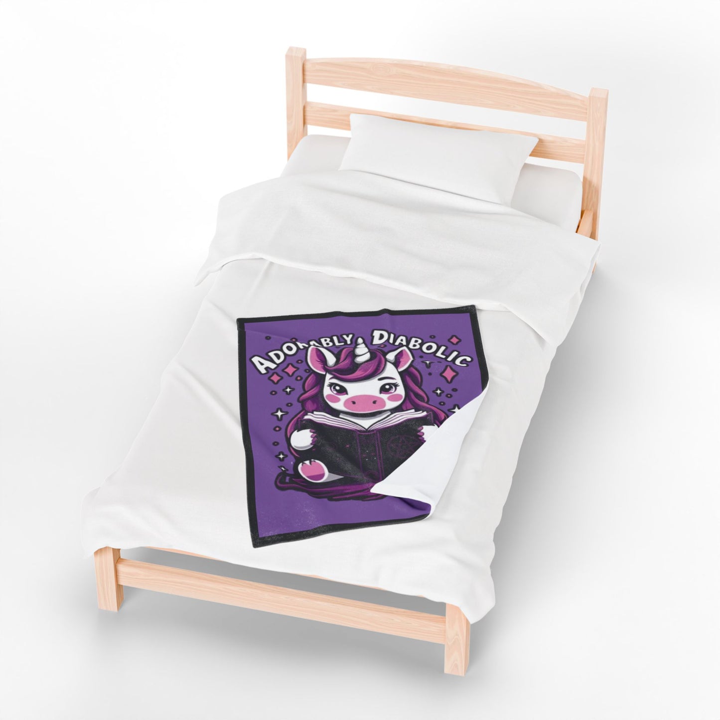 Adorably Diabolic Unicorn - Velveteen Plush Blanket