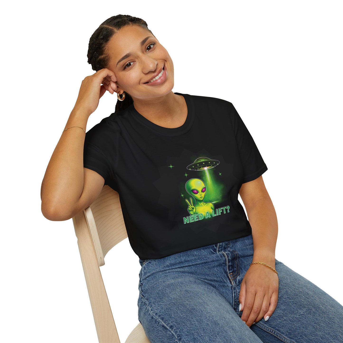 Cool Alien Peace Sign - Need a Lift - Unisex Softstyle T-Shirt