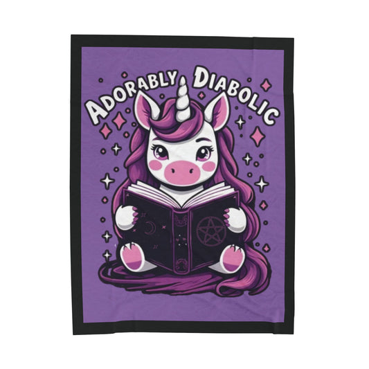 Adorably Diabolic Unicorn - Velveteen Plush Blanket