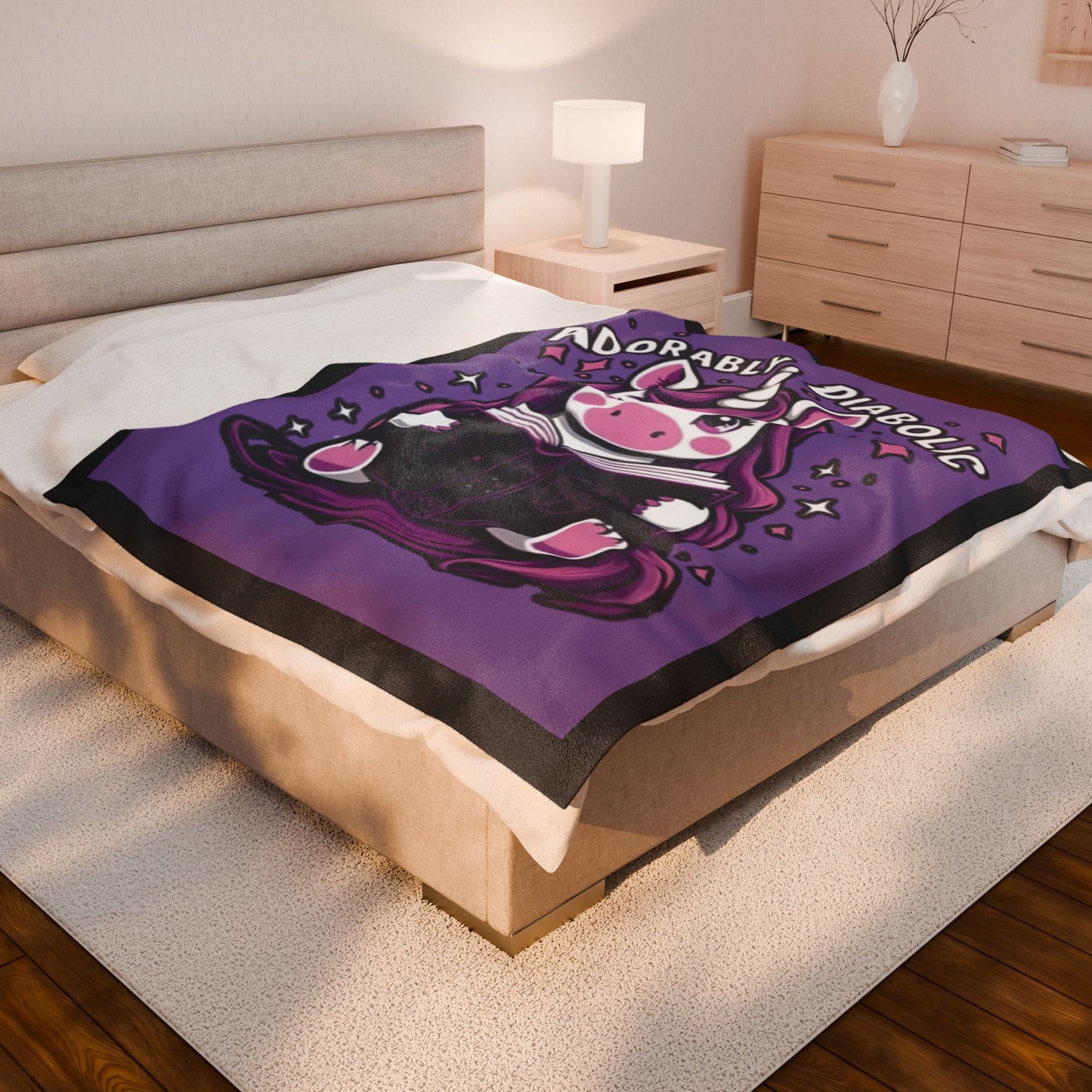 Adorably Diabolic Unicorn - Velveteen Plush Blanket