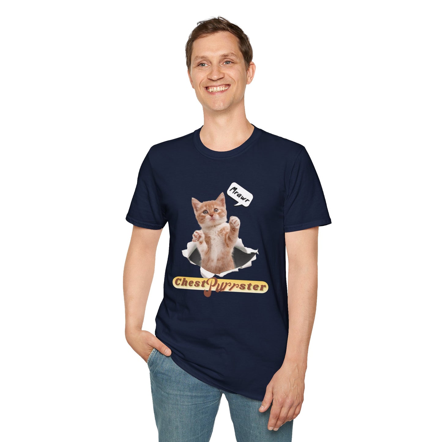 Cute Kitten ChestPurrster Pun - Unisex Softstyle T-Shirt