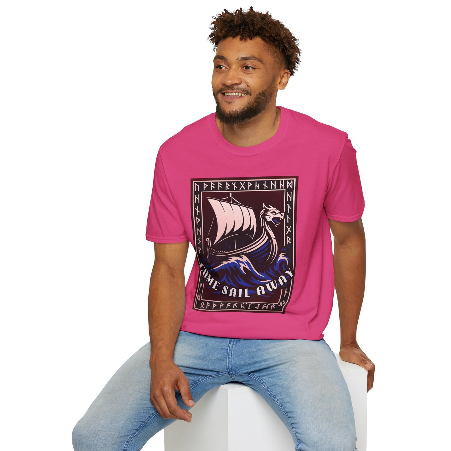 Nordic Runes Viking Ship - Unisex Softstyle T-Shirt