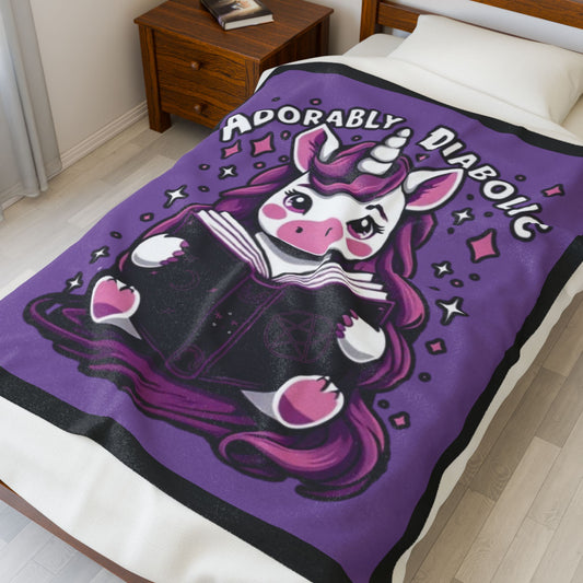 Adorably Diabolic Unicorn - Velveteen Plush Blanket