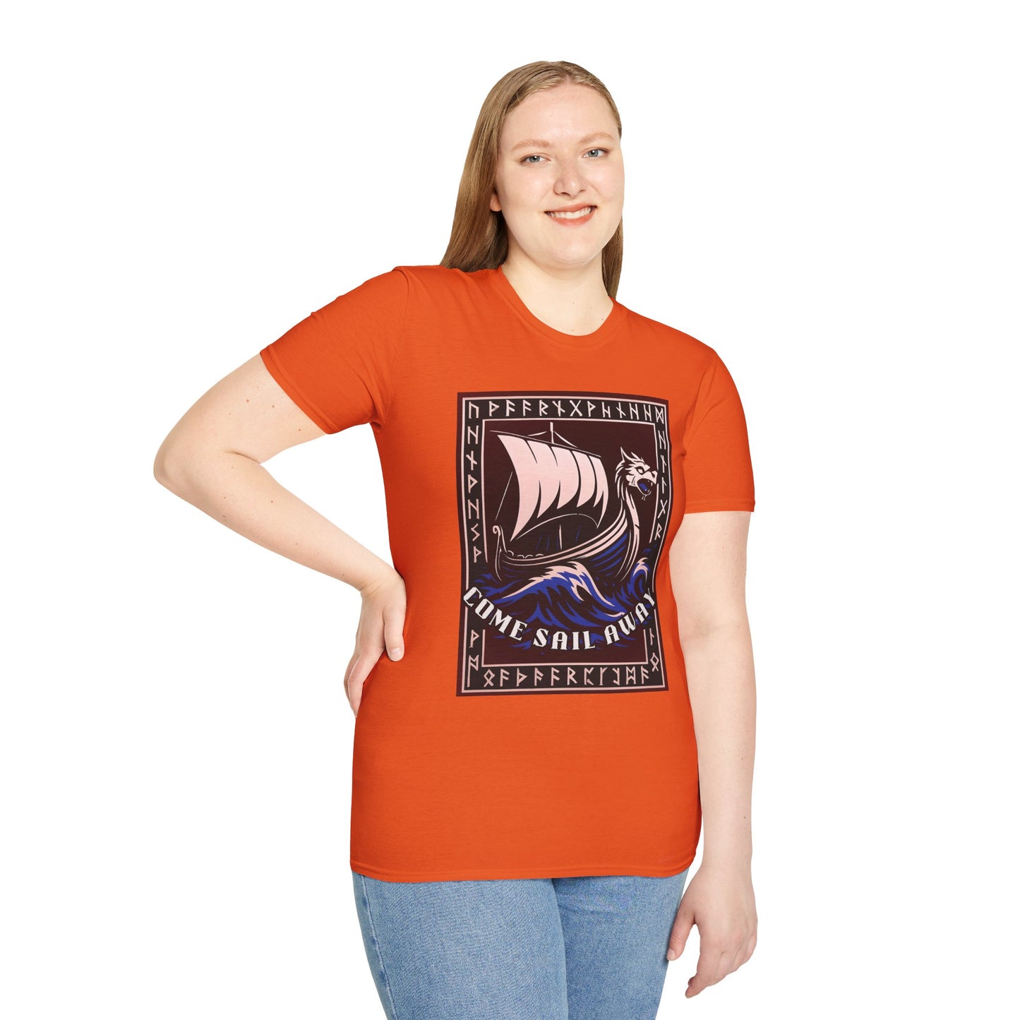 Nordic Runes Viking Ship - Unisex Softstyle T-Shirt