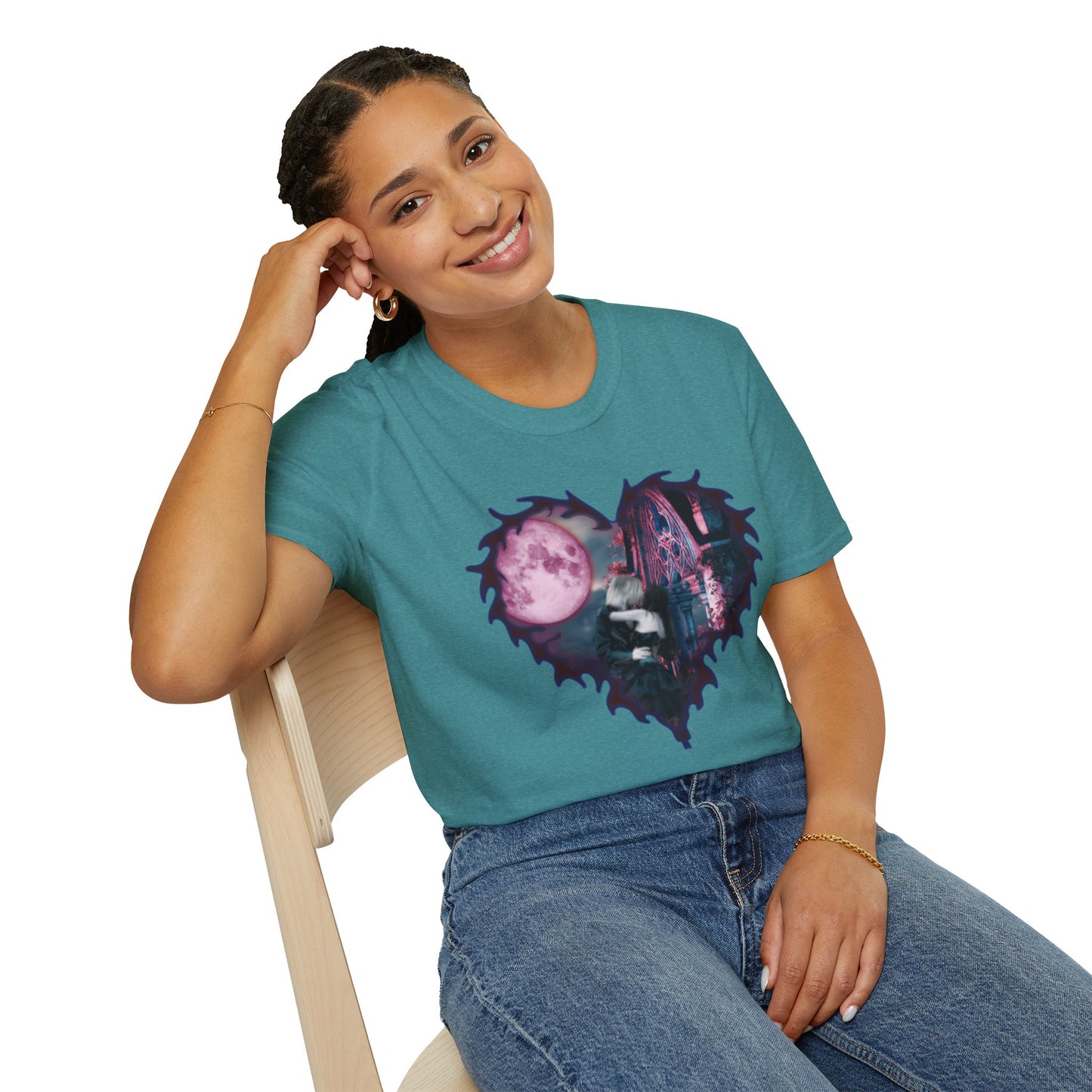 Gothic Couple Under the Moon - Unisex Softstyle T-Shirt