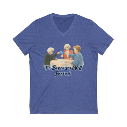 Sarcasm Earned V-Neck T-Shirt, Funny Tee, Gift for Sarcastic Friends, Family Humor Shirt, Casual Wear, Birthday Gift, Celebration Tee
