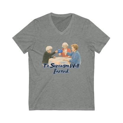 Sarcasm Earned V-Neck T-Shirt, Funny Tee, Gift for Sarcastic Friends, Family Humor Shirt, Casual Wear, Birthday Gift, Celebration Tee