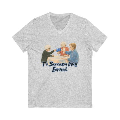 Sarcasm Earned V-Neck T-Shirt, Funny Tee, Gift for Sarcastic Friends, Family Humor Shirt, Casual Wear, Birthday Gift, Celebration Tee
