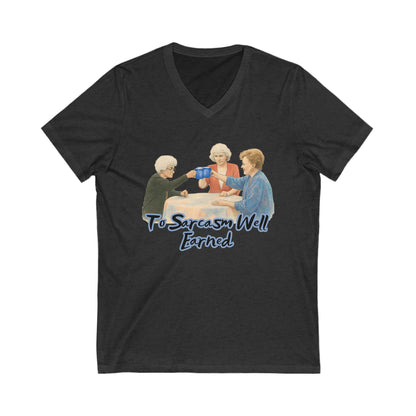 Sarcasm Earned V-Neck T-Shirt, Funny Tee, Gift for Sarcastic Friends, Family Humor Shirt, Casual Wear, Birthday Gift, Celebration Tee