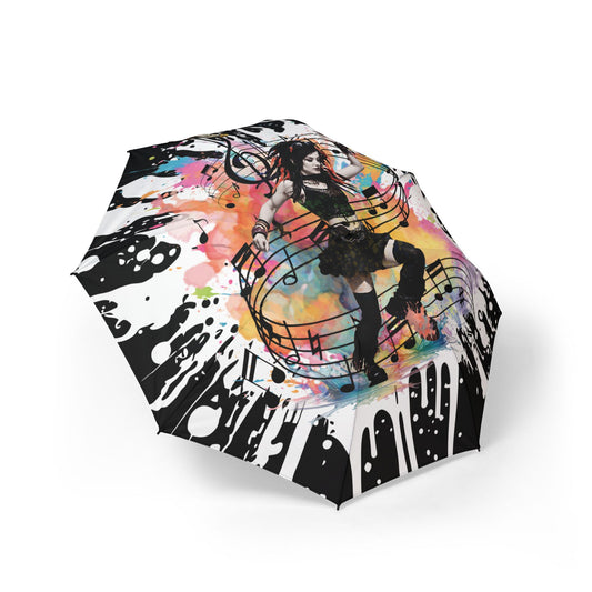 Music Brings Life Colorful Umbrella | Artistic Foldable Travel Umbrella for Music Lovers, Gift for Musicians, Stylish Rain Gear