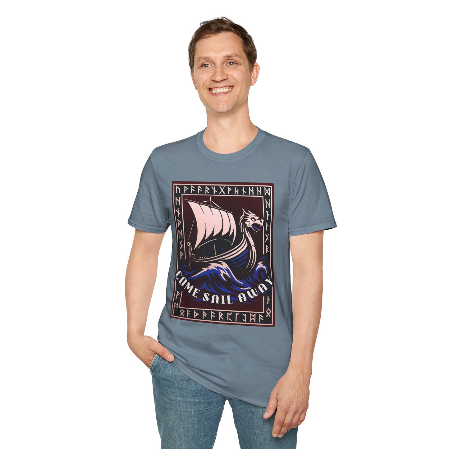 Nordic Runes Viking Ship - Unisex Softstyle T-Shirt