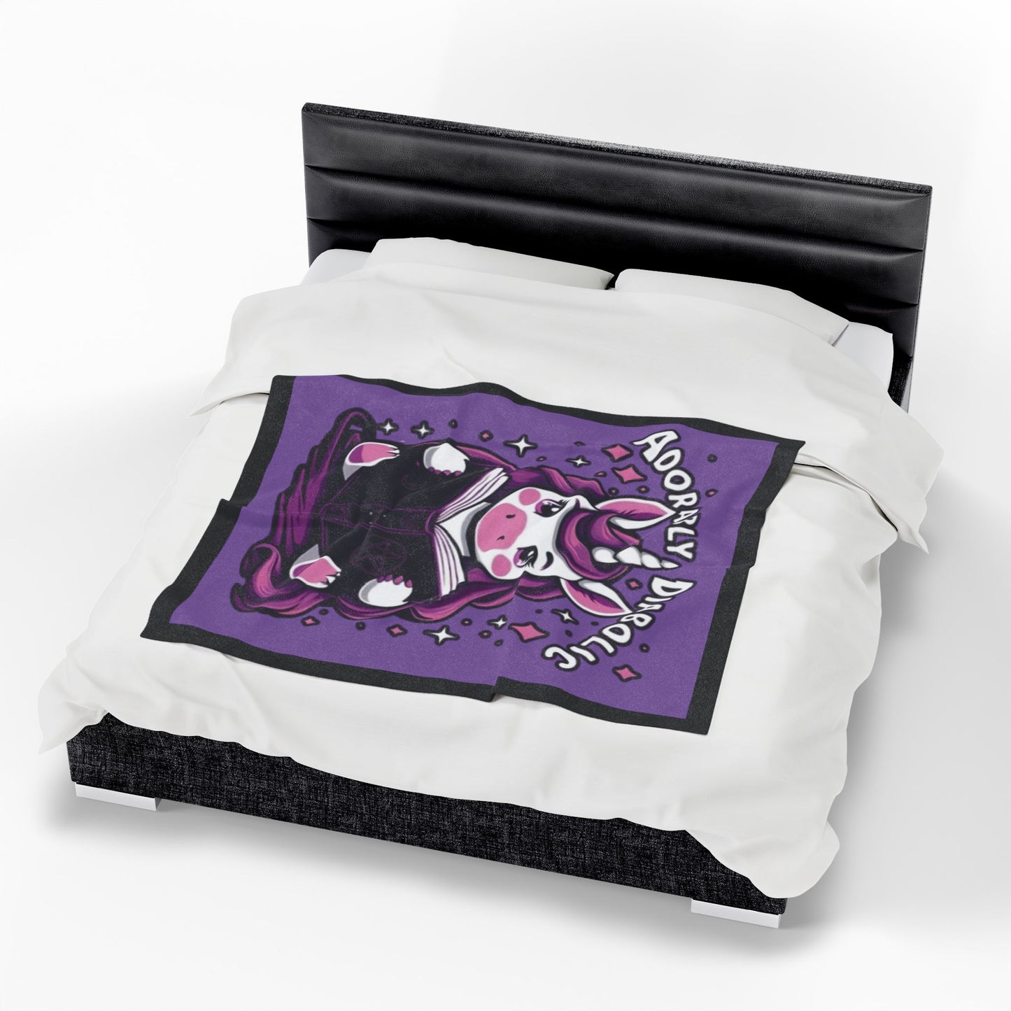 Adorably Diabolic Unicorn - Velveteen Plush Blanket