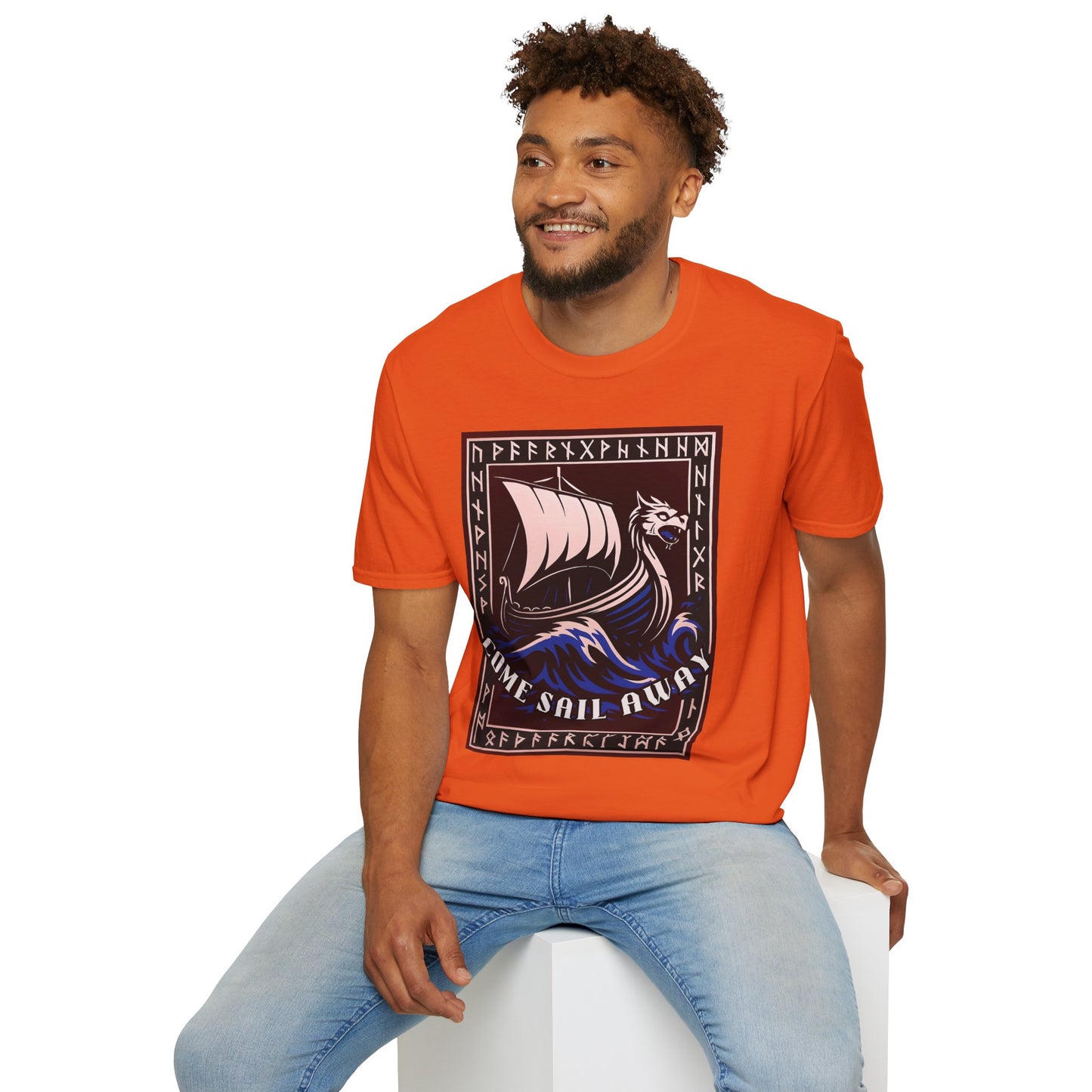 Nordic Runes Viking Ship - Unisex Softstyle T-Shirt